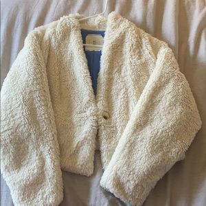 Anthropologie white faux fur cropped jacket size M